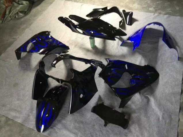00-01 Glänzend Schwarz Blau Flamme ZX9R Motorrad Verkleidung 00-01 Glänzend Schwarz Blau Flamme ZX9R Motorrad Verkleidung