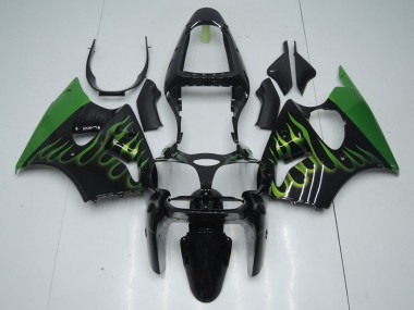 00-02 Schwarz mit Grün Flamme ZX6R Motorrad Verkleidung