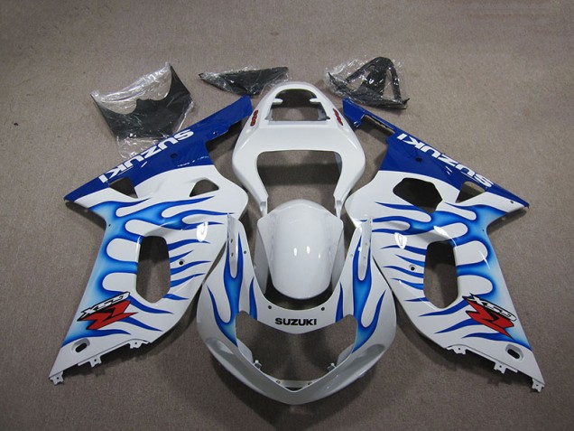 01-03 Weiß Blau Flamme GSXR 750 Motorrad Verkleidung 01-03 Weiß Blau Flamme GSXR 750 Motorrad Verkleidung