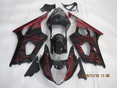 03-04 Schwarz rote Flamme GSXR 1000 Motorrad Verkleidung