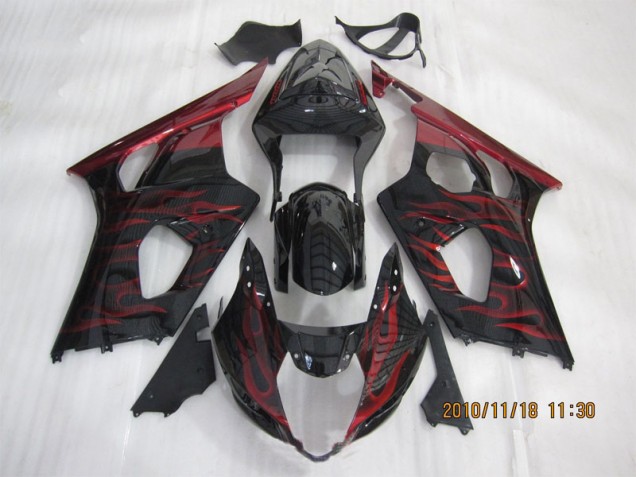 03-04 Schwarz rote Flamme GSXR 1000 Motorrad Verkleidung