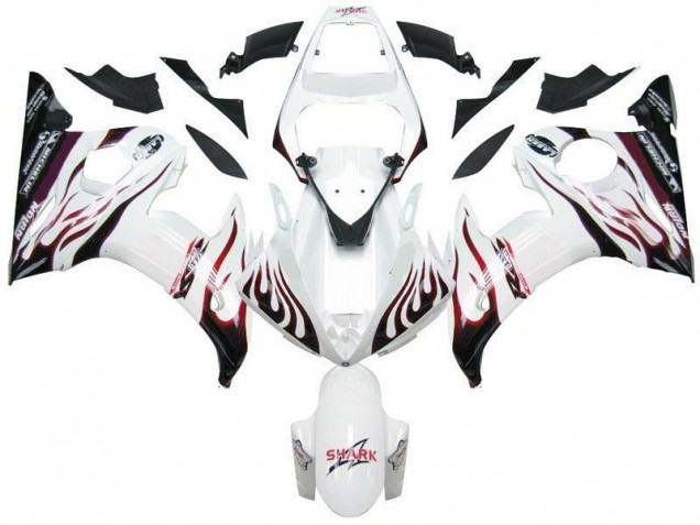 03-05 Weiß Schwarz Rot Flamme YZF R6 Motorrad Verkleidung