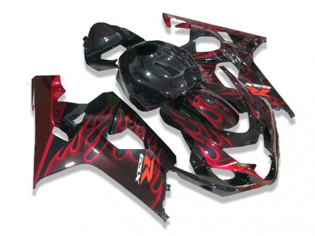 04-05 Schwarz rote Flammen GSXR 600/750 Motorrad Verkleidung