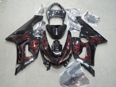 05-06 Schwarz rote Flamme ZX6R Motorrad Verkleidung