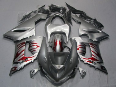 05-06 Silber Rot Flamme Ninja ZX6R Motorrad Verkleidung