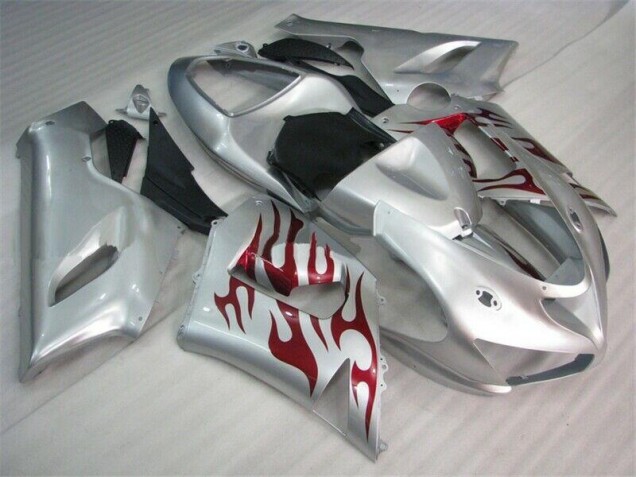 05-06 Silber Rot Flammen ZX6R Motorrad Verkleidung 05-06 Silber Rot Flammen ZX6R Motorrad Verkleidung