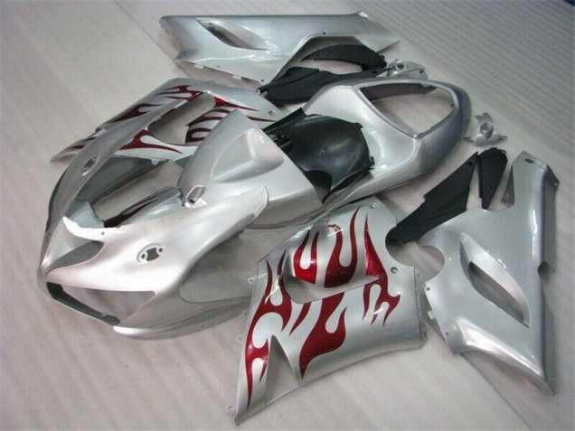 05-06 Silber Rot Flammen ZX6R Motorrad Verkleidung 05-06 Silber Rot Flammen ZX6R Motorrad Verkleidung