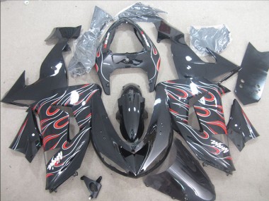 06-07 Schwarz Rot Weiß Flamme Ninja ZX10R Motorrad Verkleidung