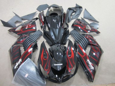06-11 Schwarz rote Flamme Ninja ZX14R ZZR1400 Motorrad Verkleidung