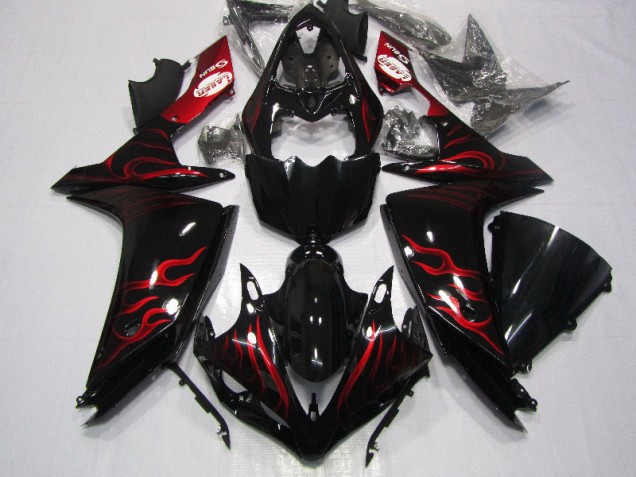 07-08 Schwarz rote Flamme YZF R1 Motorrad Verkleidung