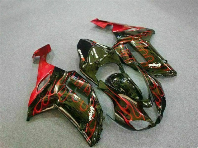 07-08 Schwarz rote Flamme ZX6R Motorrad Verkleidung 07-08 Schwarz rote Flamme ZX6R Motorrad Verkleidung