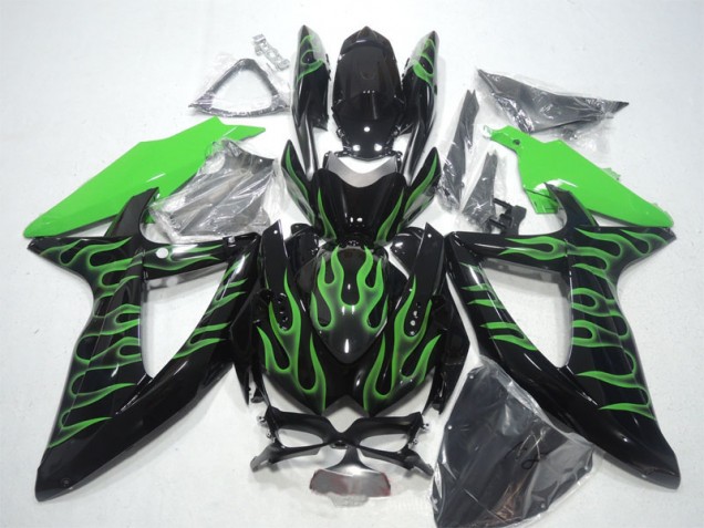 08-10 Schwarze grüne Flamme GSXR 600 Motorrad Verkleidung