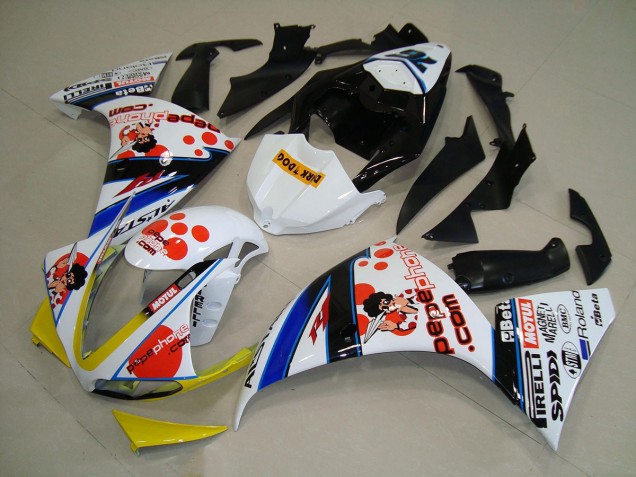 09-11 Weiß Schwarz Pepe Phone YZF R1 Motorrad Verkleidung 09-11 Weiß Schwarz Pepe Phone YZF R1 Motorrad Verkleidung