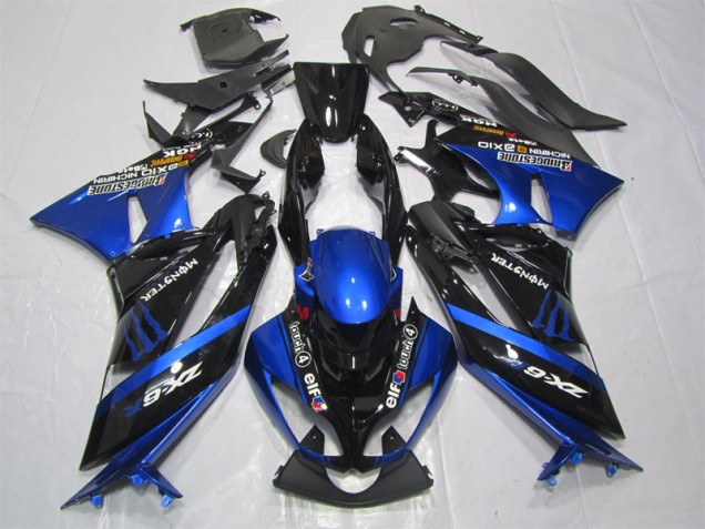 09-12 Schwarz Blaus Monster ZX6R Motorrad Verkleidung