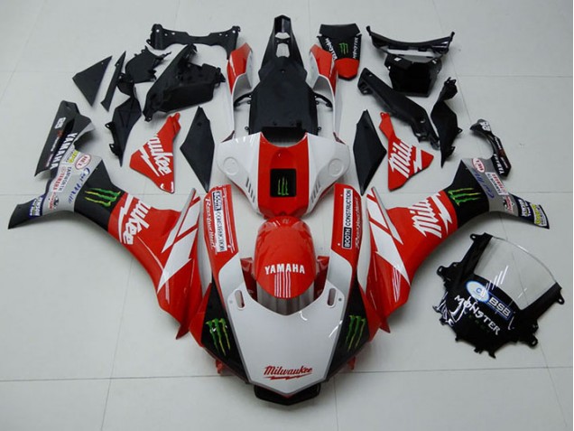 15-19 Rot Weiß Monster YZF R1 Motorrad Verkleidung 15-19 Rot Weiß Monster YZF R1 Motorrad Verkleidung