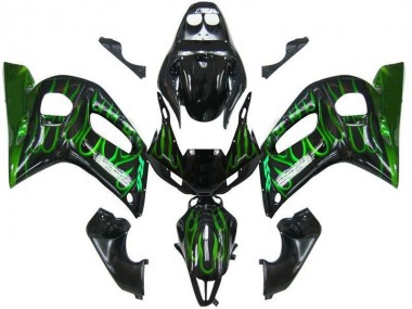 98-02 Schwarze grüne Flamme YZF R6 Motorrad Verkleidung